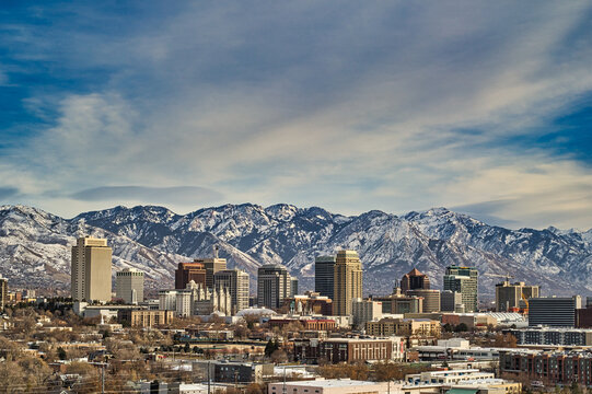 Salt Lake City Winter Profile with Mountains 2