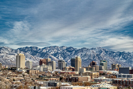 Salt Lake City Winter Profile with Mountains 1