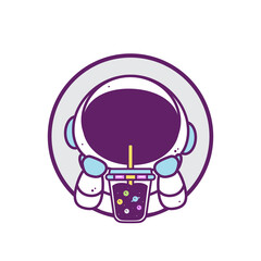 cute astronaut drink bubble tea logo