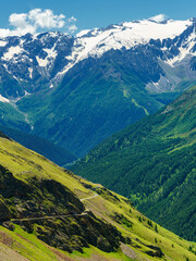 Obraz premium Passo Gavia, mountain pass in Lombardy, Italy, to Val Camonica at summer