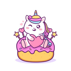 cute happy unicorn sit in the cake