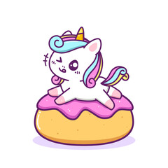 cute happy unicorn playing in the doughnut