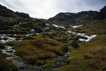 The Portalet with the bottom the Anayet peak. Concept famous mountains of the Aragonese Pyrenees