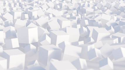 Abstract background. Light illustration. White cubes. Depth of field. 3d image.