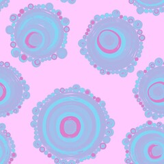 Geometric seamless pattern,texture with perfectly contacting nested circles with different size colors.Repeating pattern with circles filled with dots.For textile,wrapping paper,banner.Pastel shades