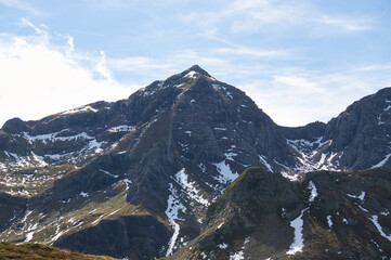 The Portalet with the bottom the Anayet peak. Concept famous mountains of the Aragonese Pyrenees,...