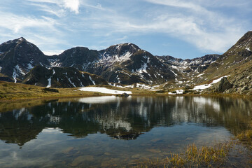 Ibon de Anayet and the Portalet with the bottom the Anayet peak. Concept famous mountains of the Aragonese Pyrenees