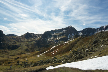 The Portalet with the bottom the Anayet peak. Concept famous mountains of the Aragonese Pyrenees,...
