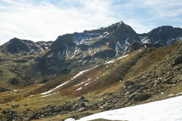 The Portalet with the bottom the Anayet peak. Concept famous mountains of the Aragonese Pyrenees,...