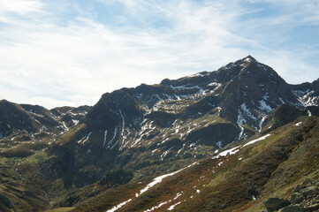 Fototapeta premium The Portalet with the bottom the Anayet peak. Concept famous mountains of the Aragonese Pyrenees, in Spain