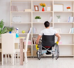 Disabled cleaner doing chores at home