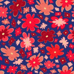 Trendy fabric pattern with miniature flowers.Summer print.Fashion design.Motifs scattered random.Elegant template for fashion prints.Good for fashion,textile,fabric,gift wrapping paper.Coral on blue
