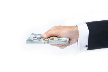 Business Money dollars in the hands on a white background