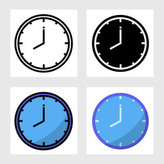 Wall clock icon vector design in filled, thin line, outline and flat style.