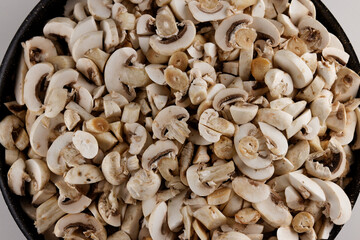 sliced fresh mushrooms in a pot