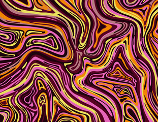 Digital marbling or inkscape illustration of an abstract swirling psychedelic liquid marble simulated marbling in Suminagashi Kintsugi marbled effect style in Antique Fuchsia and Aureolin color.
