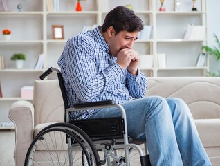 Disabled young man suffering at home
