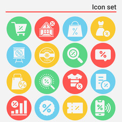 16 pack of unemployment rate  filled web icons set
