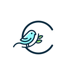 Initial Mono line Bird in Branch