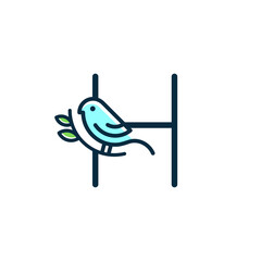 Initial Mono line Bird in Branch