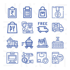 16 pack of cargo ships  lineal web icons set