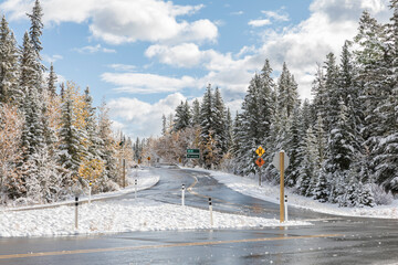 Snowy highway on a sunny day