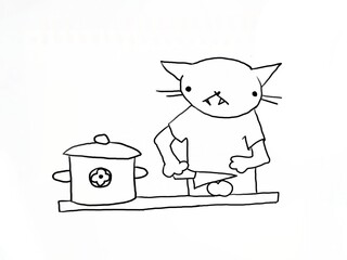 cute cat cooking in the kitchen