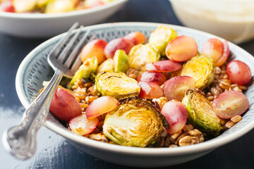 Farro with Roasted Brussels Sprouts and Red Grapes