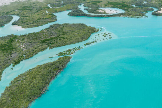 Aerial views of tidal flats in tropics