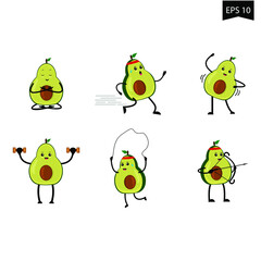 Cute Avocado kawaii icon set