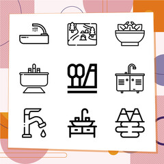 Simple set of 9 icons related to watershed