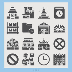 Simple set of heritage related filled icons.