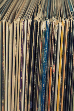 Vinyl record album covers with worn edges