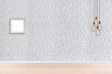 bright empty interior design, stone wall. 3D illustration