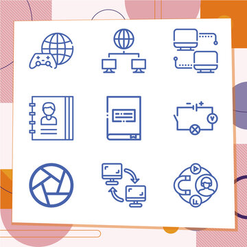 Simple set of 9 icons related to connections