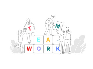 Teamwork illustration. Team work communication, partnership vector. 