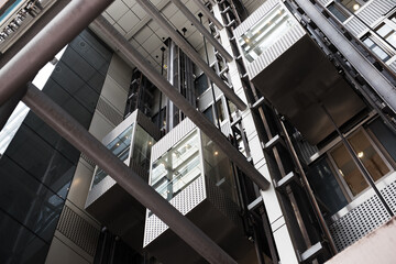 Modern building with transparent elevators