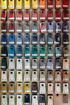 Color samples background on a painting garage.
