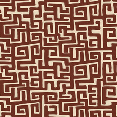 African hand drawn ethnic style vector seamless pattern. Kuba geometric textile swatch. Trendy boho tribal tile.