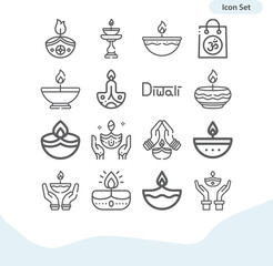 Simple set of diwali related lineal icons.