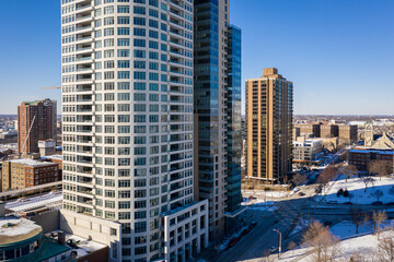 Fototapeta premium Milwaukee, WI USA - February 09, 2021: Aerial view of the University Club condos