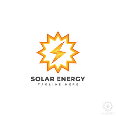 Obraz premium Solar Energy Logo with Sun and Lightning Concept