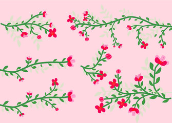 Stylish floral branches collection with flowers and leaves