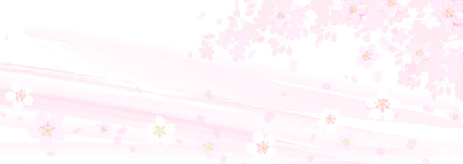 水彩風ピンクのグラデーションと桜