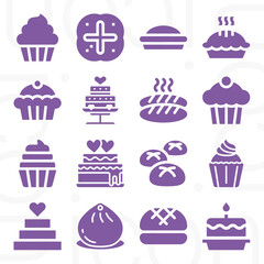 16 pack of baked goods  filled web icons set
