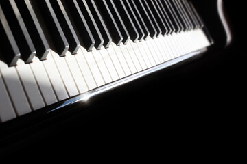 Piano keys closeup. Grand piano keyboard close up
