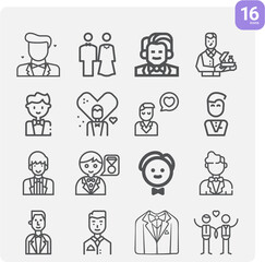 Simple set of hired man related lineal icons.