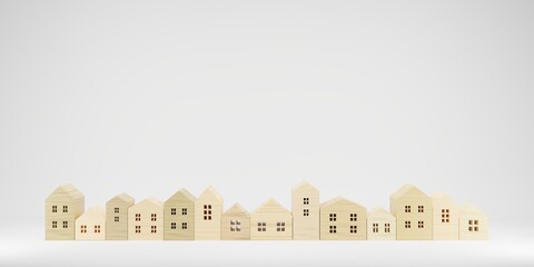 積み木で街並み、住宅街をイメージした3Dレンダー画像（プロシージャル...