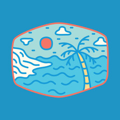 Beach sea summer holiday line badge patch pin graphic illustration vector art t-shirt design