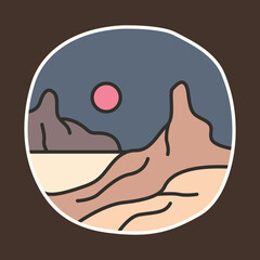 Camping nature adventure wild line badge patch pin graphic illustration vector art t-shirt design